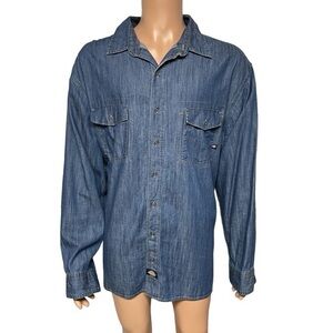 Dickies Men’s Blue 2XL Denim Long Sleeve Button Up Work Shirt in EUC